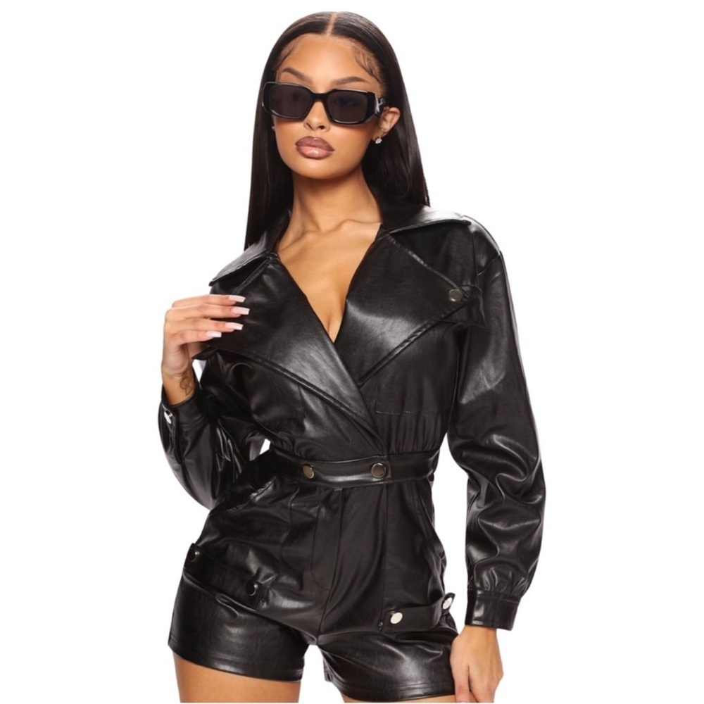Black leather romper